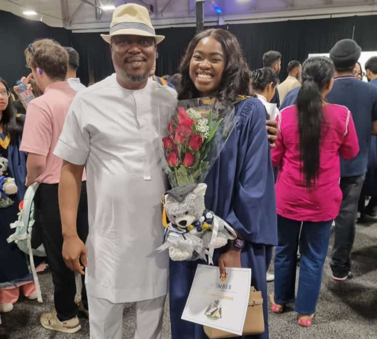 Chief Barr. Ejiro Nomuoja and Daughter,Miss Tracy Ogheneruemu Nomuoja on her graduation from Humber College, Toronto, Canada on Wednesday, June 19, 2024