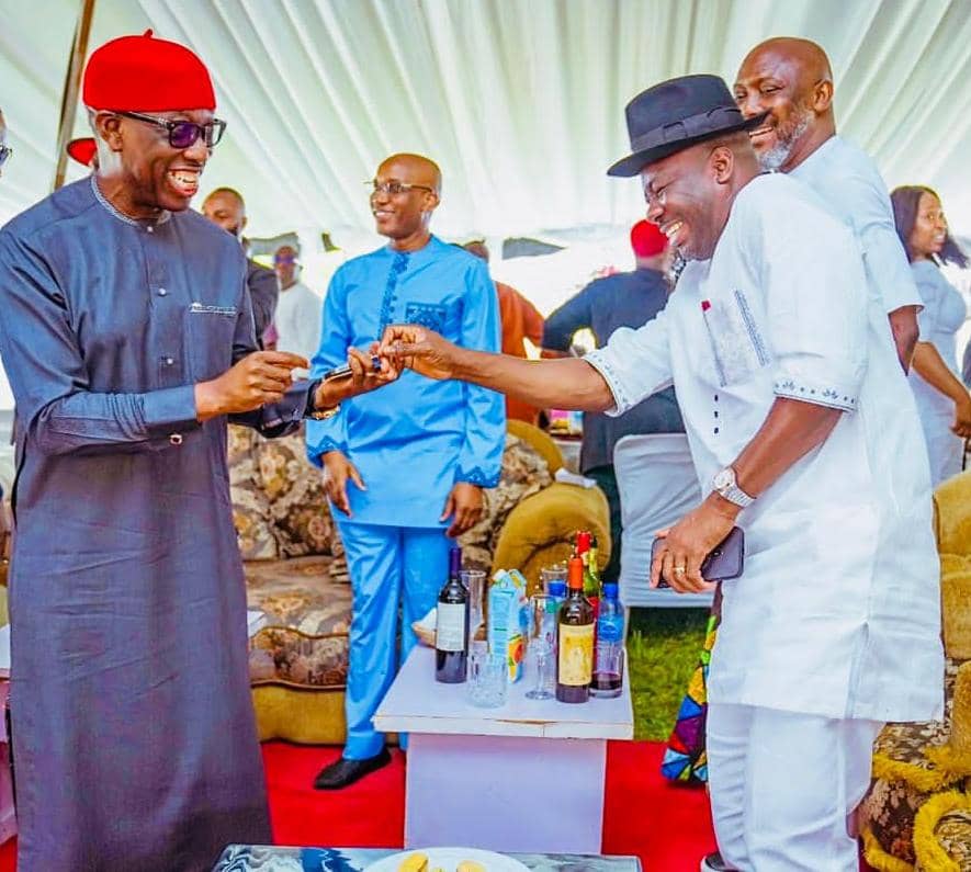 (R-L) Delta Assembly Speaker, Rt. Hon. Emomotimi Guwor and Former Governor, Senator Ifeanyi Okowa