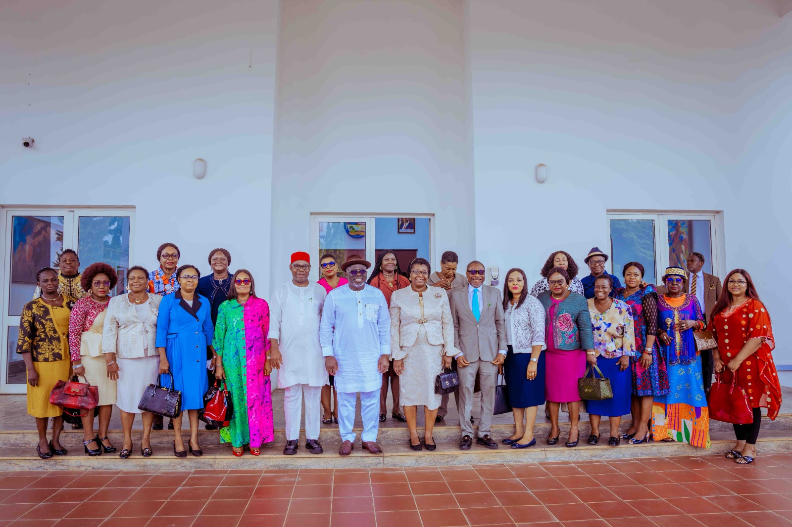 Delta Governor, Rt Hon Sheriff Oborevwori (8th left), his Deputy, Sir Monday Onyeme (7th left), the State Head of Service, Mr Reginald Bayoko (7th right), the Chairman, Forum of female Permanent Secretaries in the state Public service, and Permanent Secretary, Ministry of Environment, Dr. Mrs Minie Oseji, (8th right) and other members of the group shortly after a courtesy call on the Governor on Tuesday, July 9, 2024.