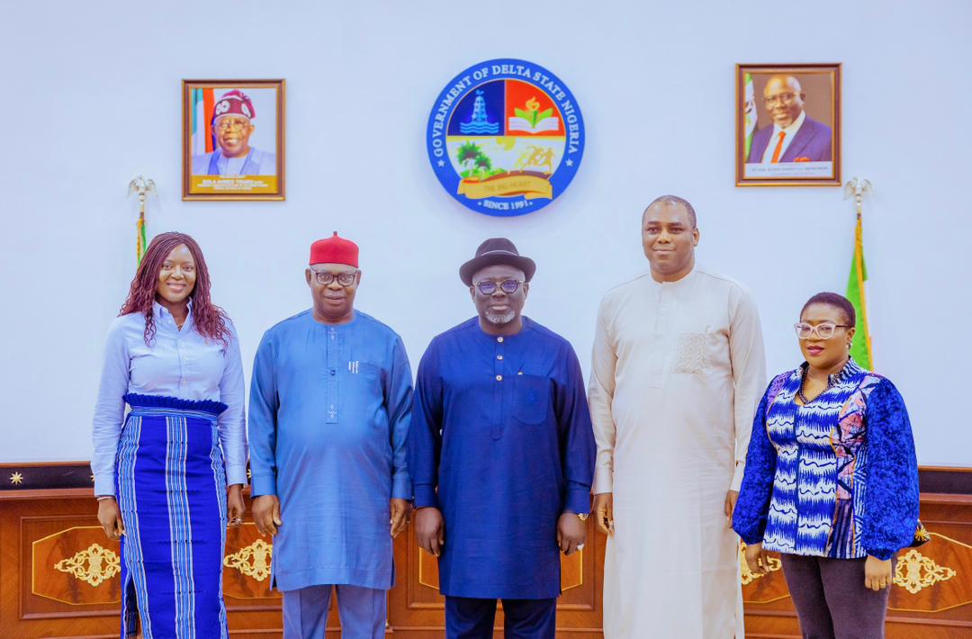 Delta Governor. Rt. Hon Sheriff Oborevwori (middle), and his Deputy, Sir Monday Onyeme (2nd left), the Senior Social Development Specialist and Task Team Leader, Nigeria for Women Programme, Mr. Michael Ilesami (2nd right), Senior Water Supply and Sanitation Specialist and Task Team Leader, SURWASH Programme, Judith Warmate (right), and Social Development Specialist, Yetunde Fatigun shortly after the inauguration of the State Chairman, Co-Chairman and members of the Steering Committee of Nigeria for Women Programme (NFWP) in Asaba on Wednesday, September 25, 2024