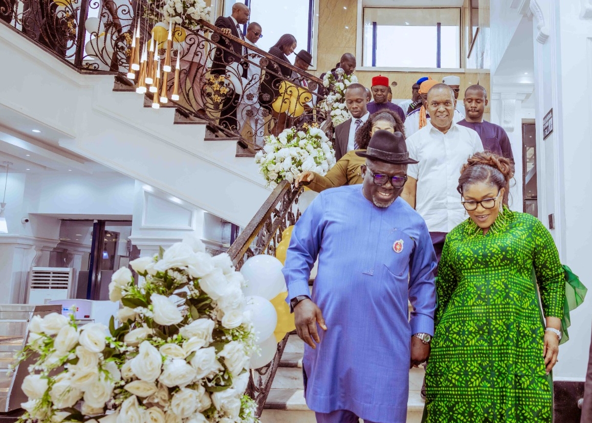 Delta State Governor, Rt Hon Sheriff Oborevwori and his Wife, Deaconess Tobore Oborevwori during the inauguration of Telso Hotel in Asaba on Monday, December 23, 2024