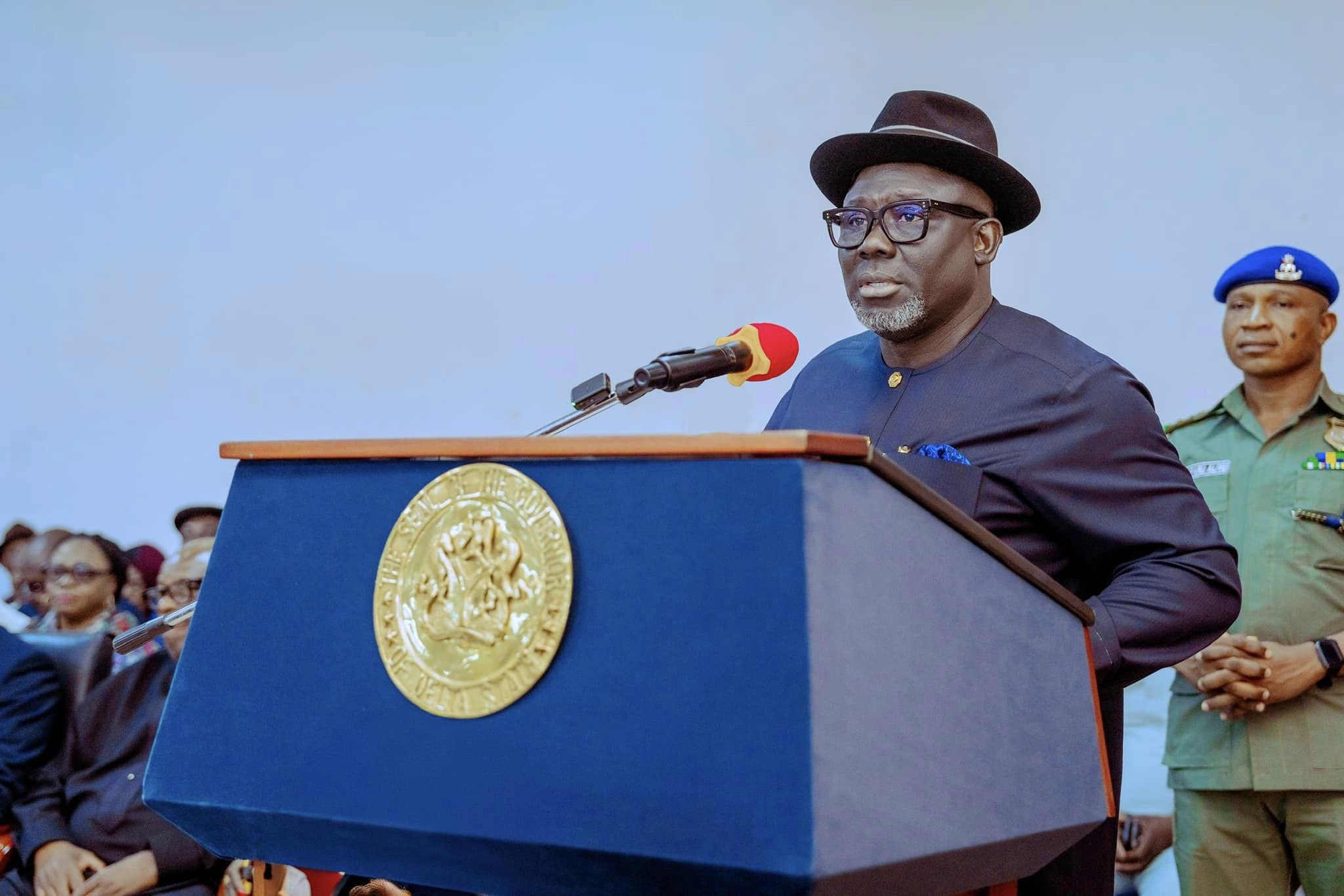 Delta State Governor, Rt. Hon Sheriff Oborevwori speaking during the swearing in of the Chairmen and members of various Boards, Commissions and Agencies in Asaba on Wednesday, December 4, 2024