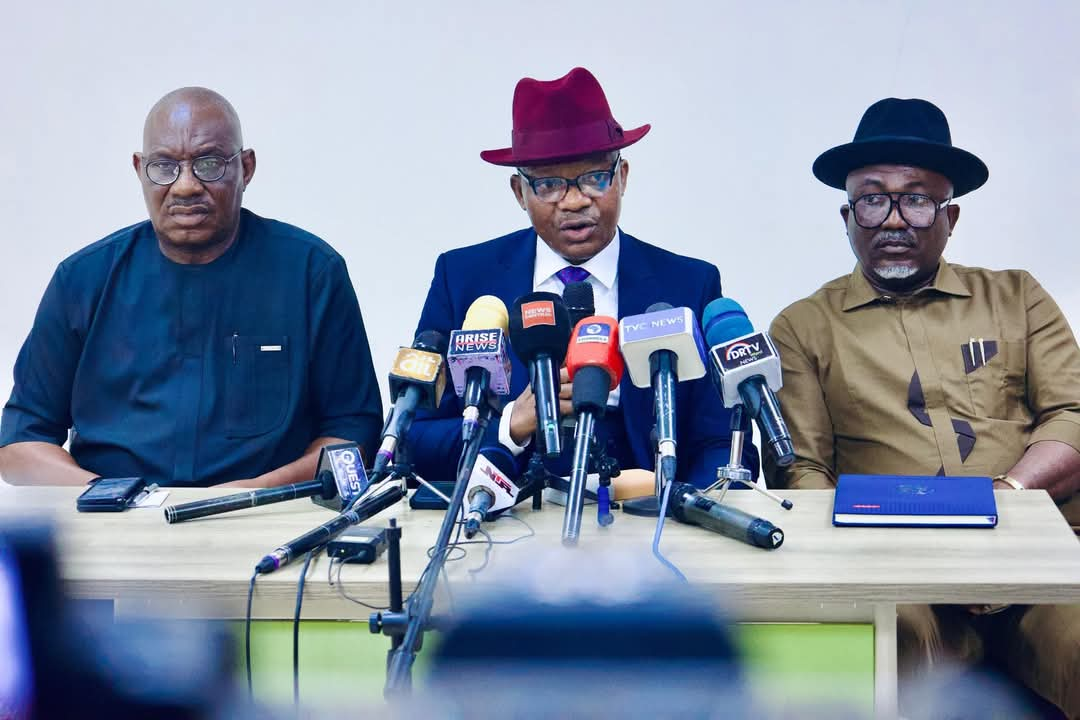 Mr Charles Aniagwu (middle) briefing the Press on Monday, January 13, 2025