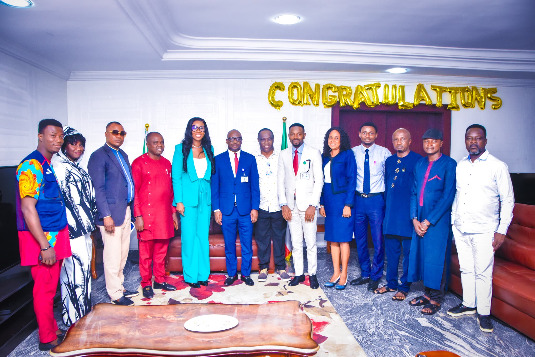 Delta Assembly Speaker, Rt. Hon. Emomotimi Guwor flanked by Correspondents in his his Office on Tuesday, January 21, 2025