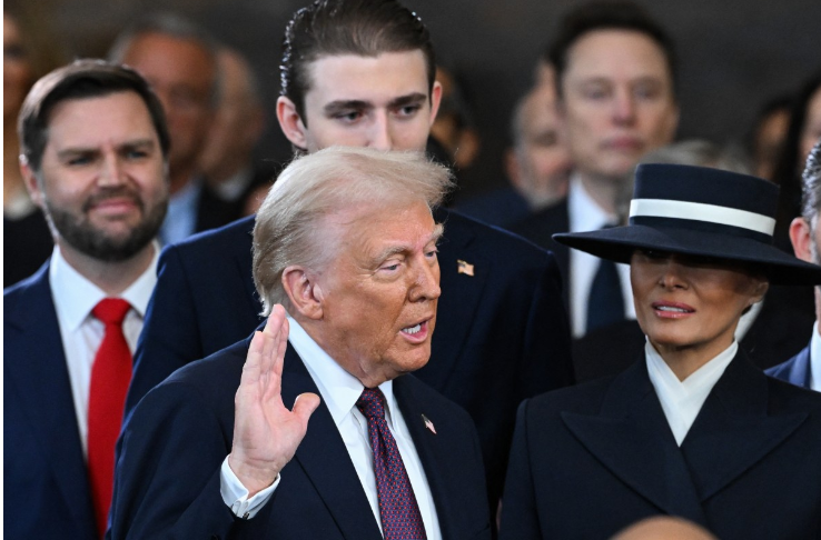 Donald Trump is sworn in as the 47th US President in the US Capitol Rotunda in Washington, DC, on January 20, 2025. (Photo by SAUL LOEB / POOL / AFP)